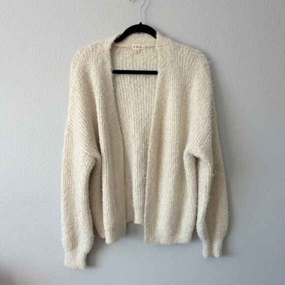 POL Sweaters - POL Ivory Knit Open Front Cardigan Sweater Ribbed Lightweight Polyester M